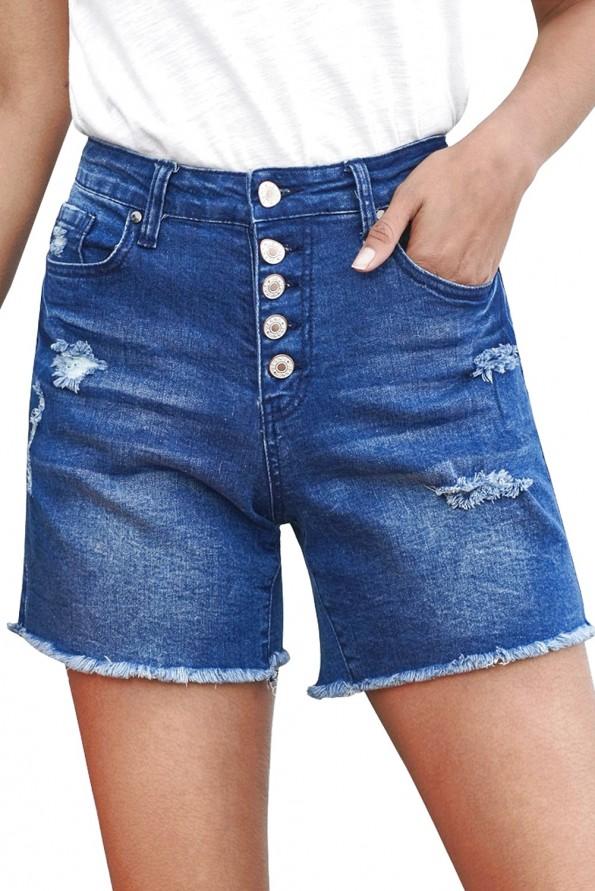 Modre razcefrane bombažne jeans kratke hlače Rylee