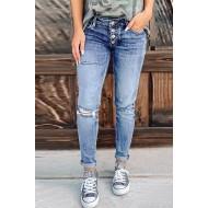 Modre raztrgane kavbojke z gumbi Raelynn