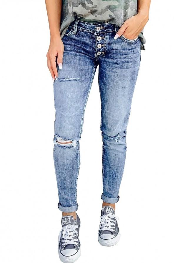 Modre raztrgane kavbojke z gumbi Raelynn