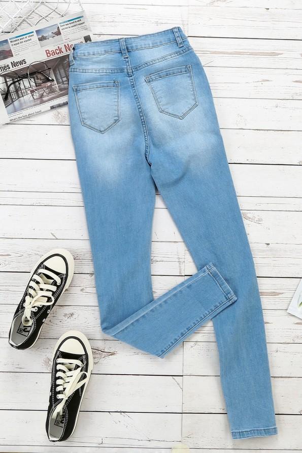 Modre raztrgane kavbojke Zuri z visokim pasom