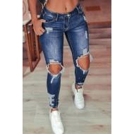 Modre raztrgane ozke kavbojke z visokim pasom v stiski Danna