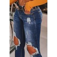 Modre raztrgane ozke kavbojke z visokim pasom v stiski Danna