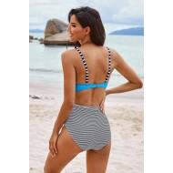 Modri push up bikini Avianna z visokim pasom