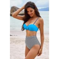 Modri push up bikini Avianna z visokim pasom