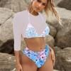 Modri ​​tridelni bikini s trikotnikom s 3/4 rokavi Kiana