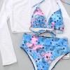 Modri ​​tridelni bikini s trikotnikom s 3/4 rokavi Kiana