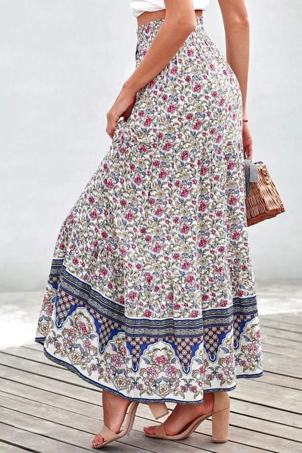 Modro boemsko cvetlično maksi krilo Lennox