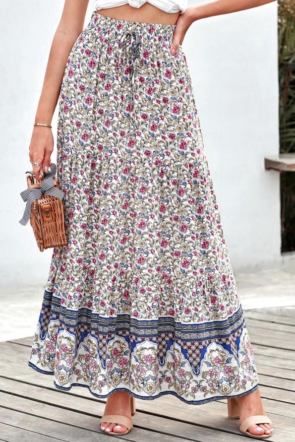 Modro boemsko cvetlično maksi krilo Lennox