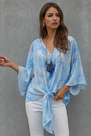 Nebeško modra bluza Gabrielle z vozlom