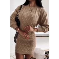 Obleka pulover apricot z geometrijsko teksturo Bonnie