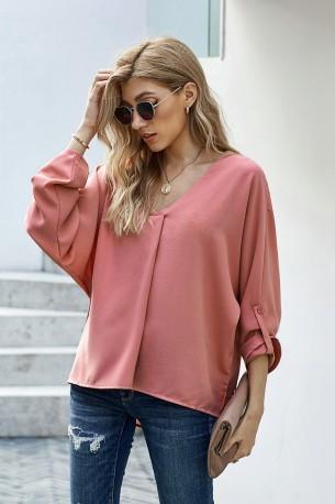Ohlapna bluza Eva z zavihanimi rokavi