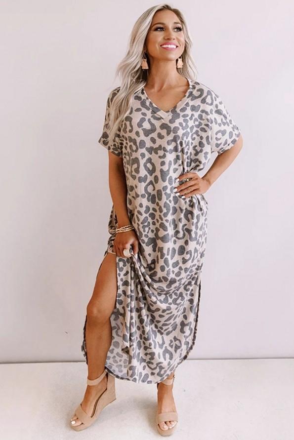 Ohlapna maksi obleka Tessa z leopardjim potiskom