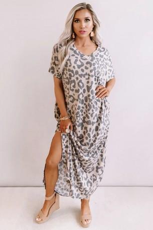 Ohlapna maksi obleka Tessa z leopardjim potiskom