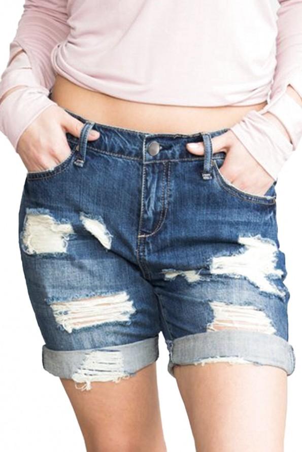 Ohlapne denim bombažne kratke hlače Giovanna