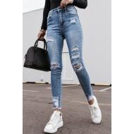 Oprijete bombažne raztrgane jeans kavbojke Jasy