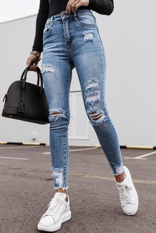 Oprijete bombažne raztrgane jeans kavbojke Jasy