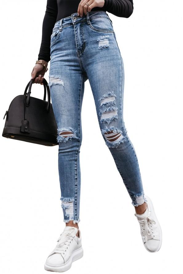 Oprijete bombažne raztrgane jeans kavbojke Jasy