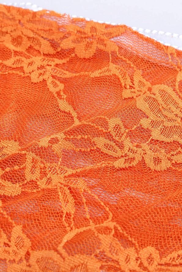 Oranžen čipkast komplet spodnjega perila Kensley s cvetličnim motivom