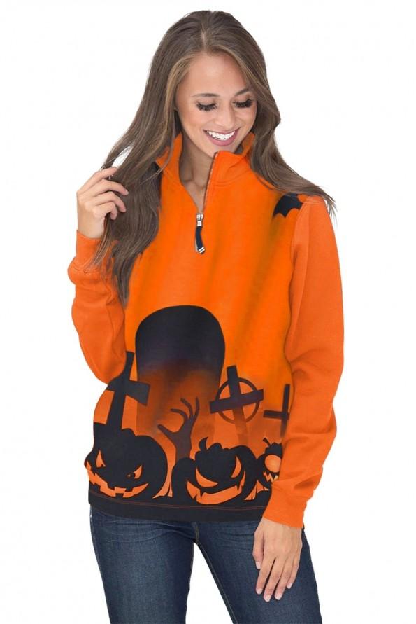 Oranžen halloween pulover Madelynn z zadrgo