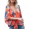 Oranžna kimono bluza Ainhoa s cvetličnim vzorcem