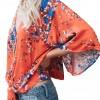 Oranžna kimono bluza Ainhoa s cvetličnim vzorcem