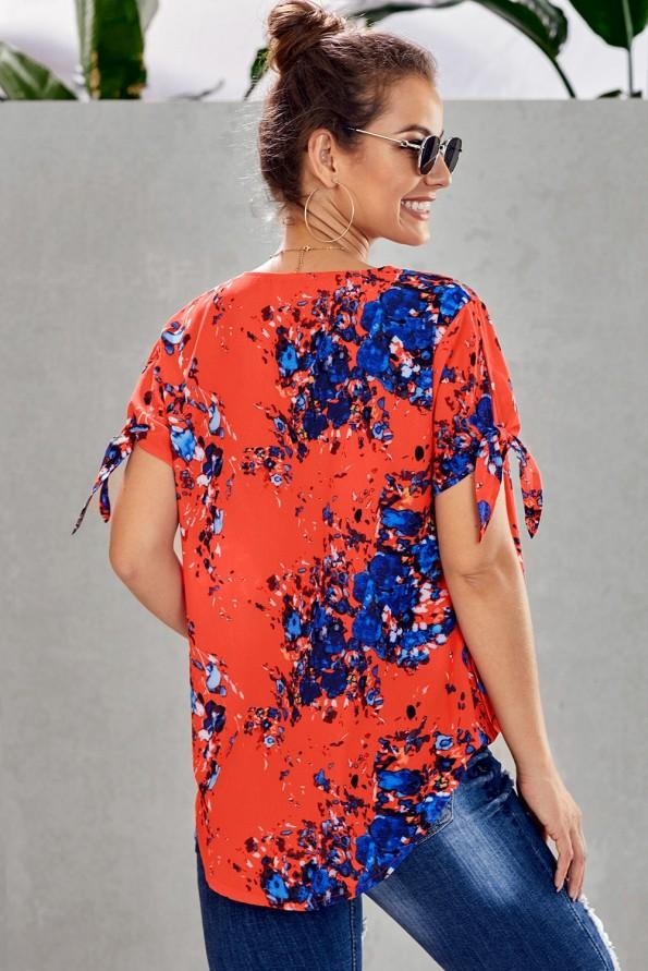 Oranžna preklopna bluza Cadence s cvetličnim potiskom