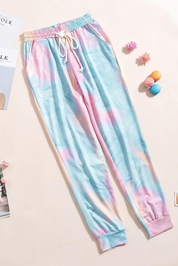 Oranžne tie dye jogger hlače Adriana z vrvico