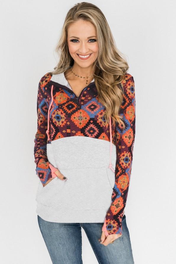 Oranžni boho print pulover Nohanna
