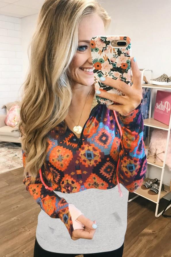 Oranžni boho print pulover Nohanna