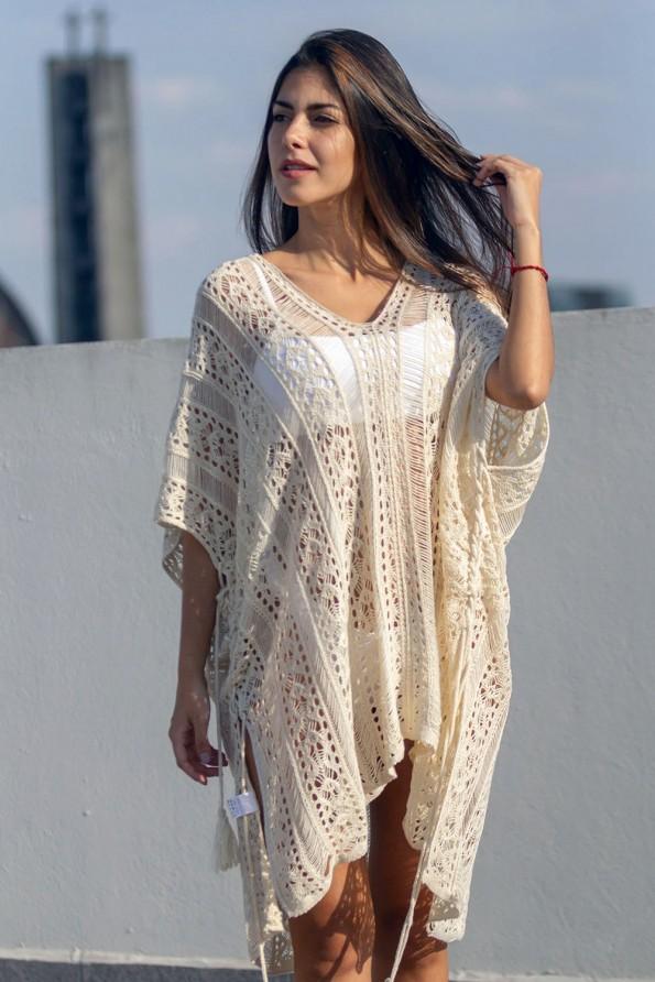 Pleten kimono Journey marelične barve za na plažo