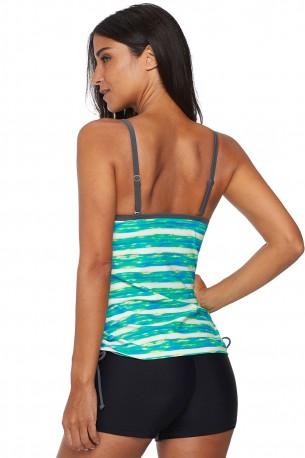 Preprost tankini Demi z zelenim potiskom