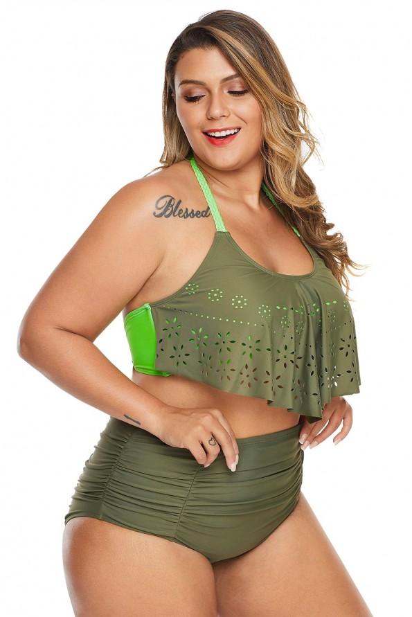 Privlačne zelene dvodelne kopalke Paisleigh za močnejše