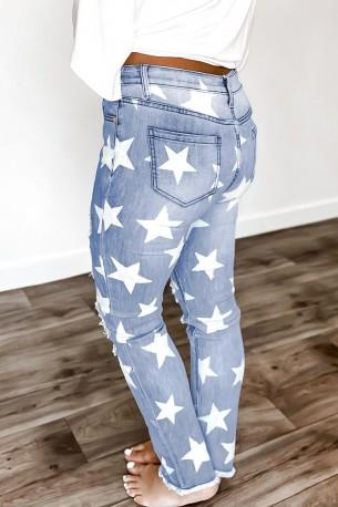 Raztrgane jeans hlače Maria z zvezdami