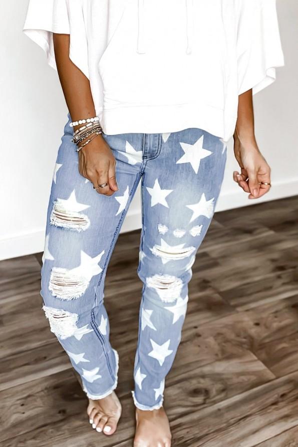 Raztrgane jeans hlače Maria z zvezdami