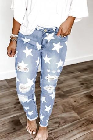 Raztrgane jeans hlače Maria z zvezdami