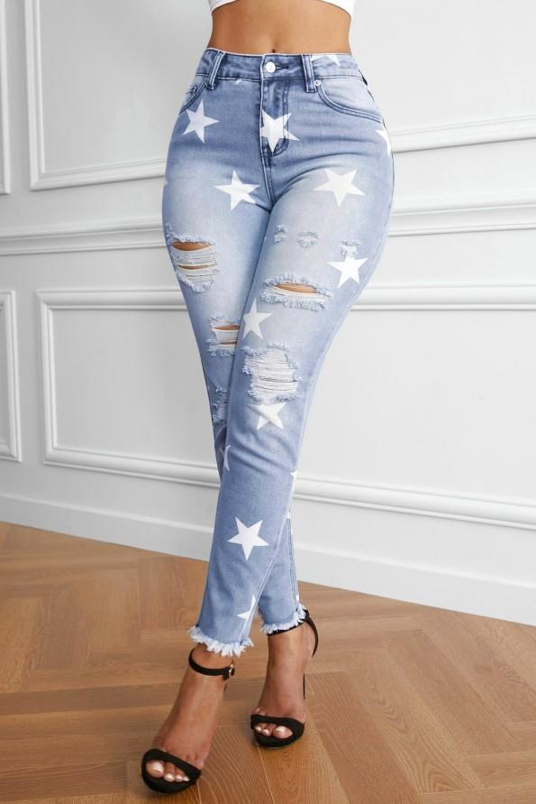 Raztrgane jeans hlače Maria z zvezdami