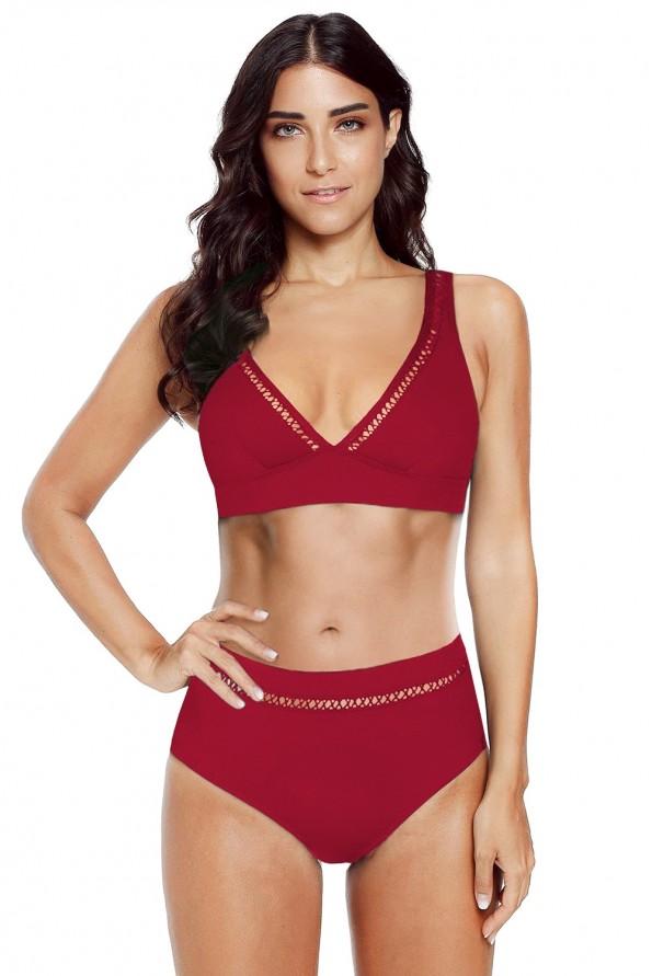 Rdeč bikini Ainsley z visokim pasom