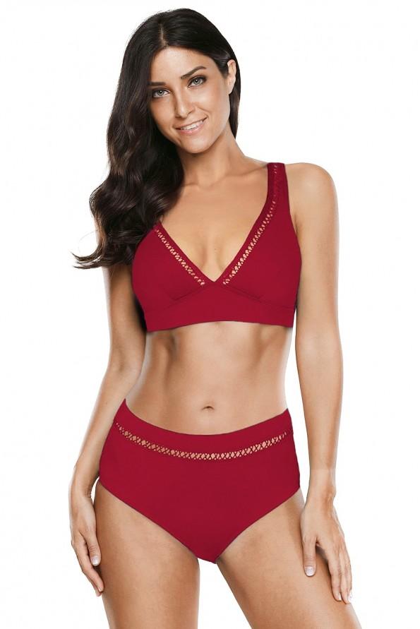 Rdeč bikini Ainsley z visokim pasom