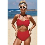 Rdeč bikini Celeste z obrobnimi školjkami