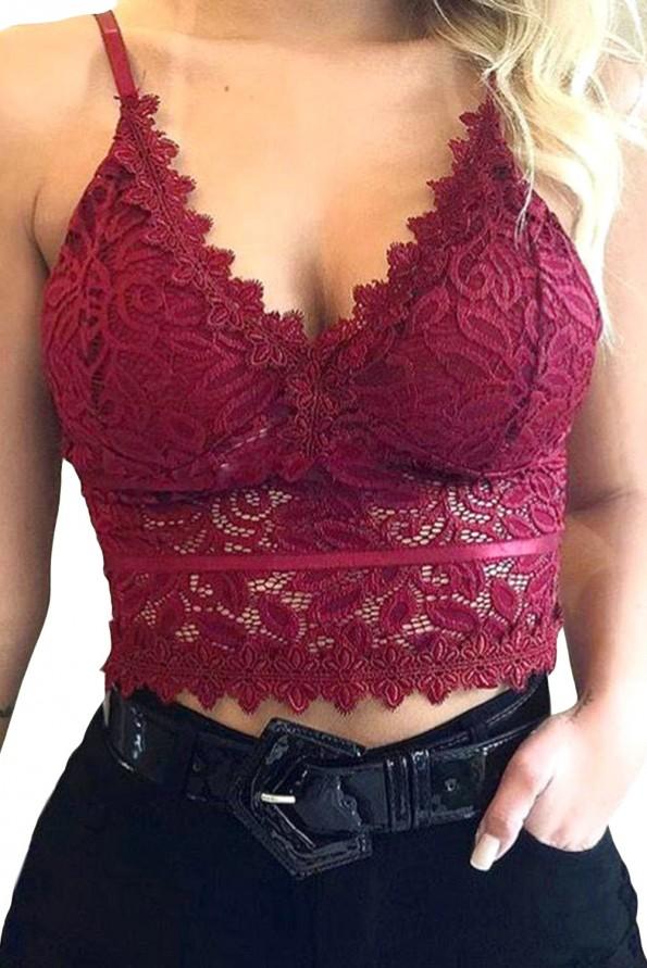 Rdeč čipkast push up top Angel