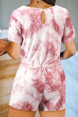 Rdeč tie dye romper Mary z žepi