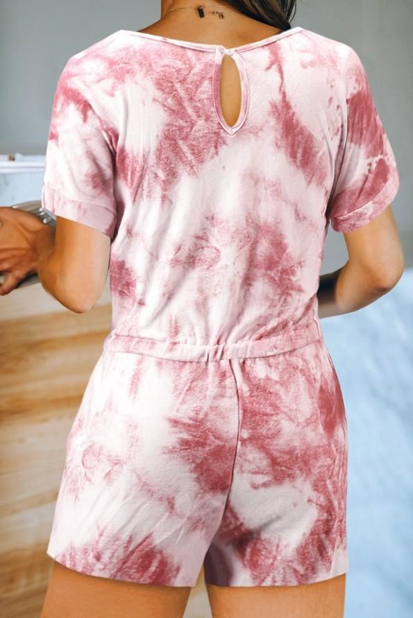 Rdeč tie dye romper Mary z žepi
