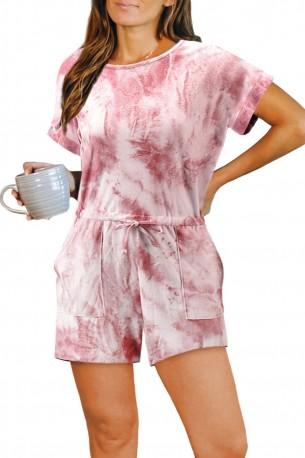 Rdeč tie dye romper Mary z žepi
