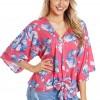 Rdeča bluza Annika s cvetličnimi vzorci in kimono rokavi