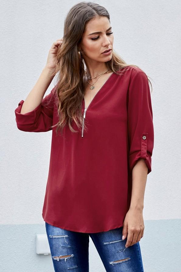Rdeča bluza Azalea z zadrgo