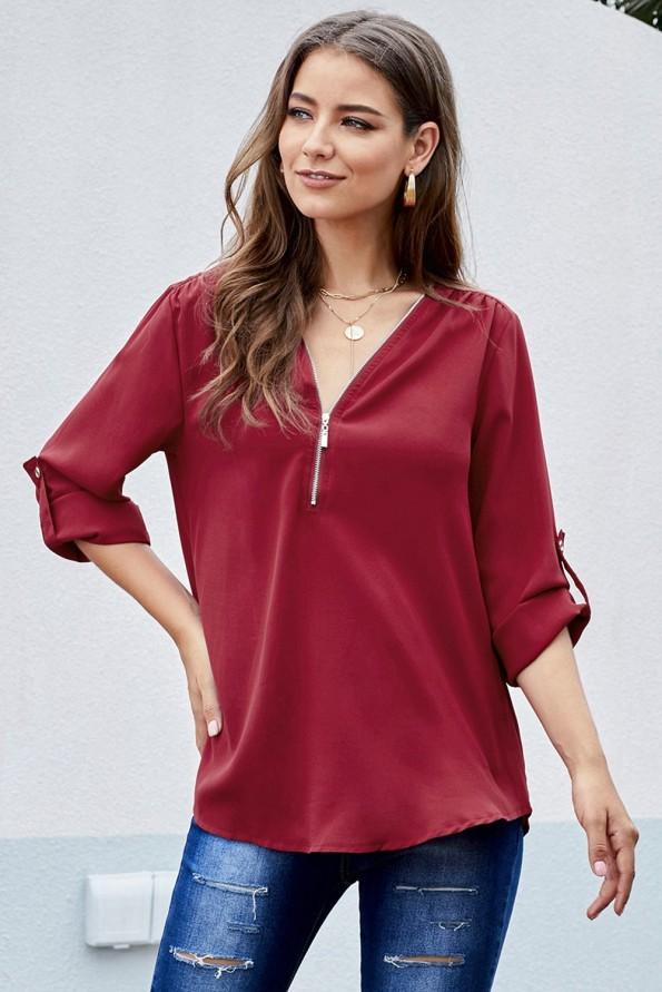 Rdeča bluza Azalea z zadrgo