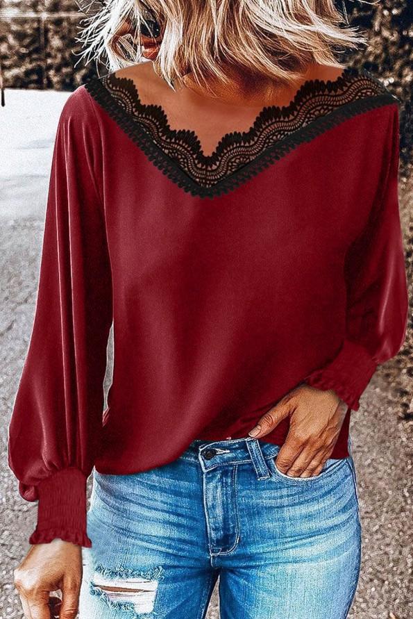 Rdeča bluza s čipkami Ivy