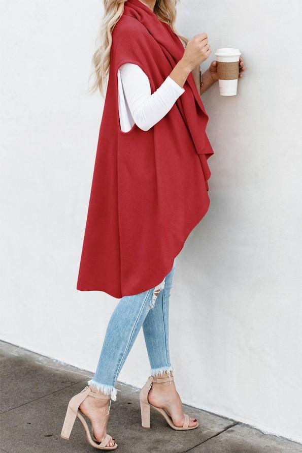 Rdeča brez rokavov jopica Viviana z odprtim sprednjim delom