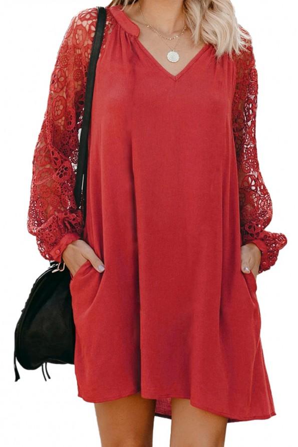 Rdeča čipkasta obleka Aaliyah do kolen