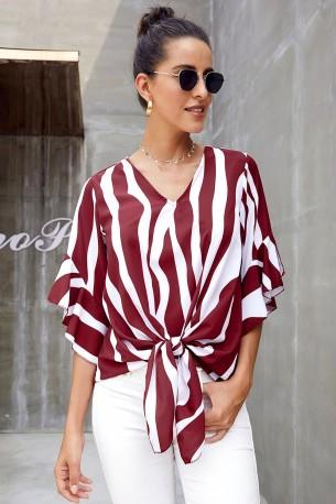 Rdeča črtasta bluza Mariam z ¾ rokavom